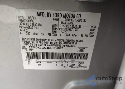 2013 Ford Edge Se from USA, damaged, VIN 2FMDK3GC4DBC05897
